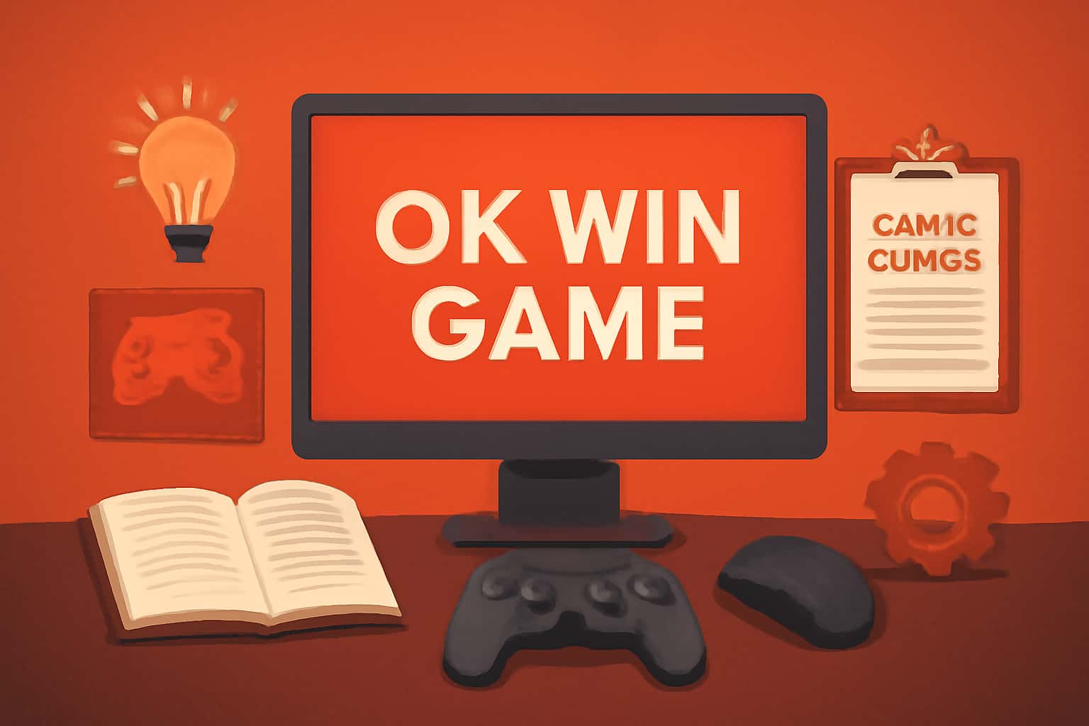 Informational graphic showcasing Ok Win Game Guides with a futuristic design.