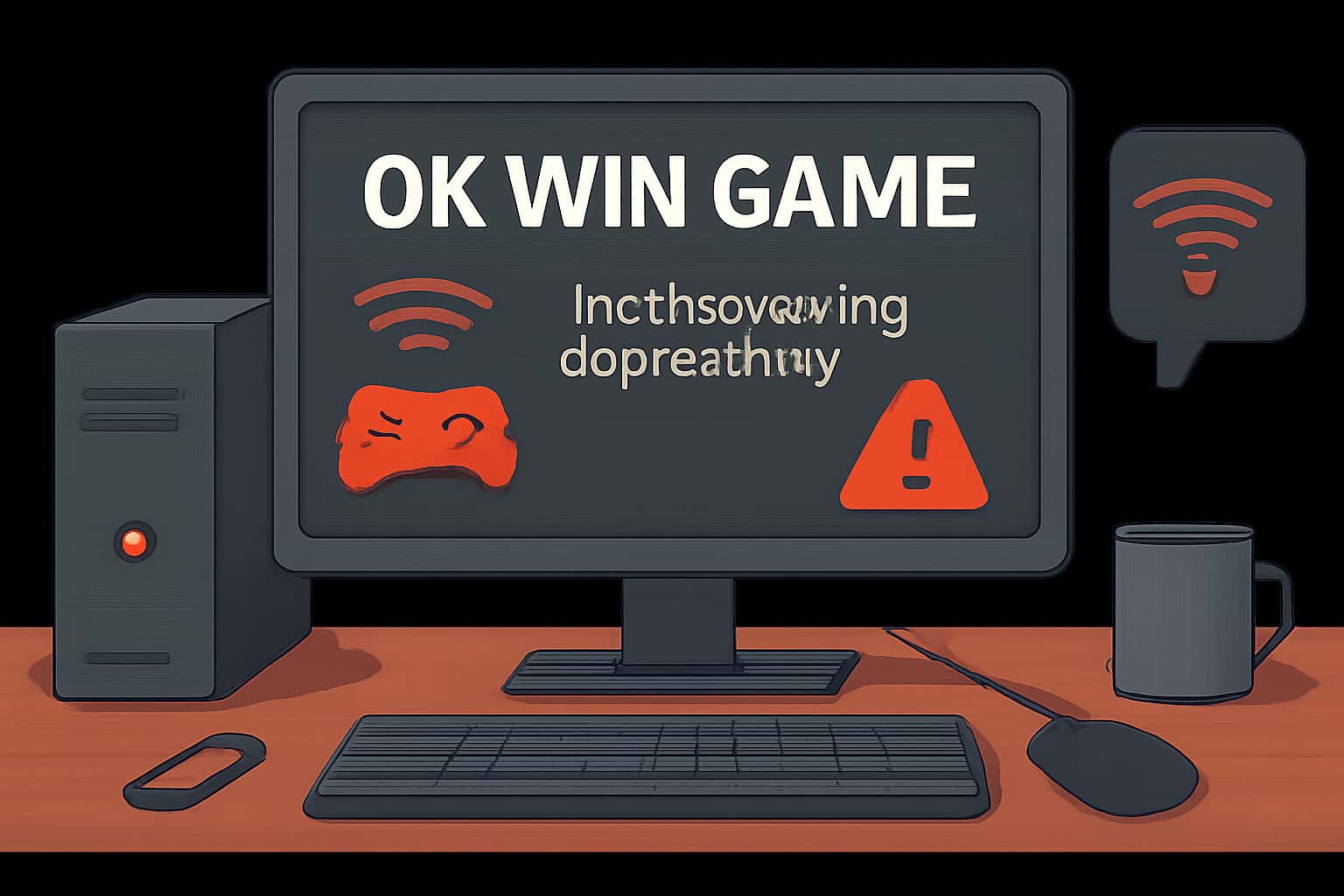 An infographic about troubleshooting connectivity issues in Ok Win Game with highlighted text.