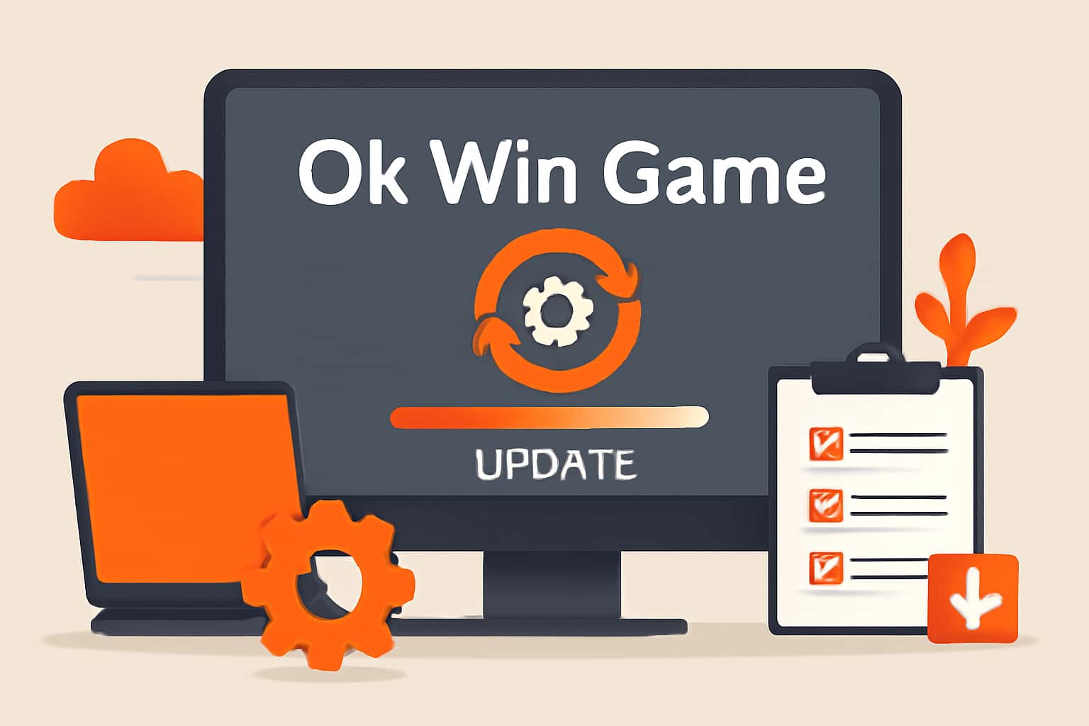 Visual representation of the Ok Win Game update process with relevant text.