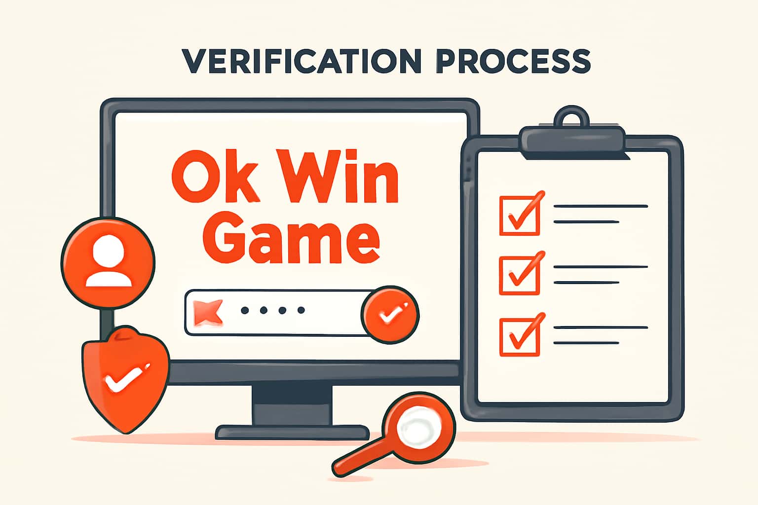 A neutral informational scene depicting the verification process for Ok Win Game.